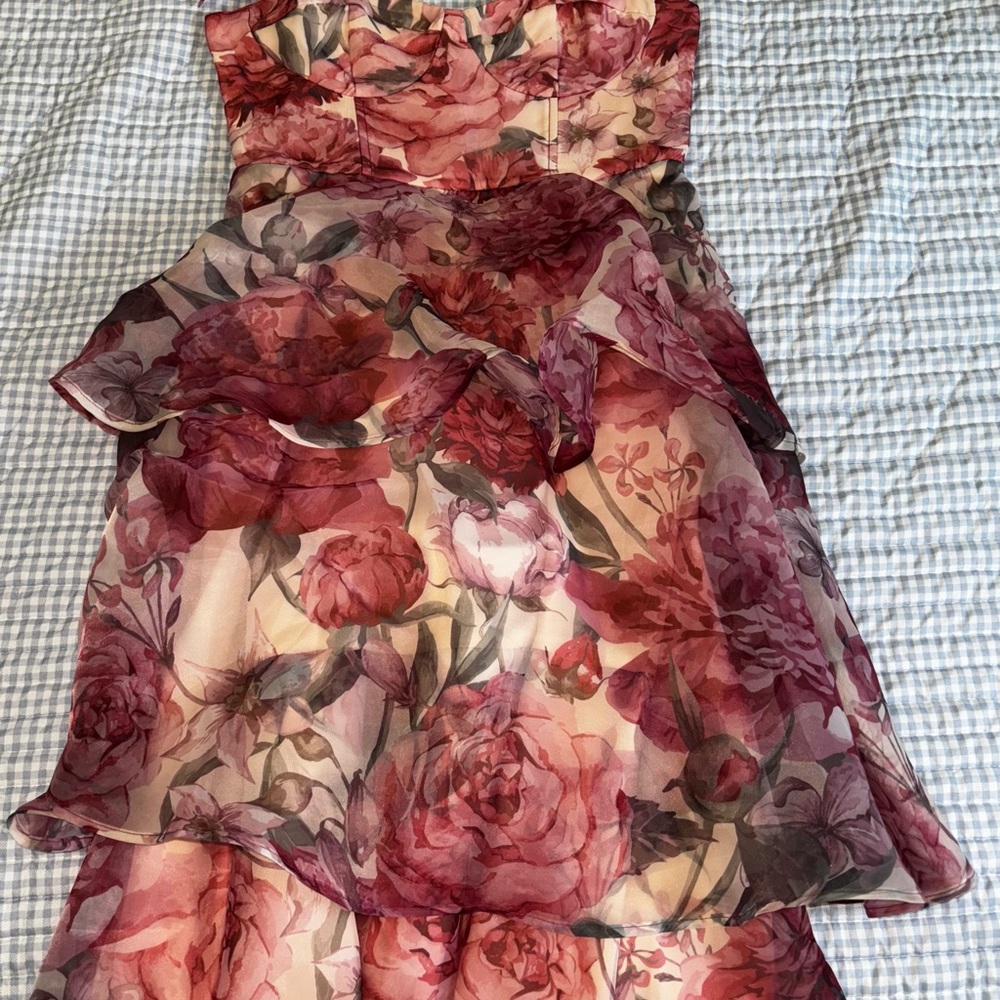 Lulu's Floral Midi Dress in Red and Pink